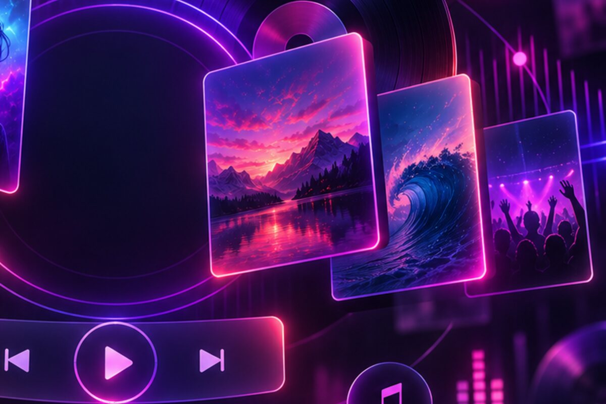 Neon players with a wave motif in purple – house and tech house by Digitale Analogik on Apple Music