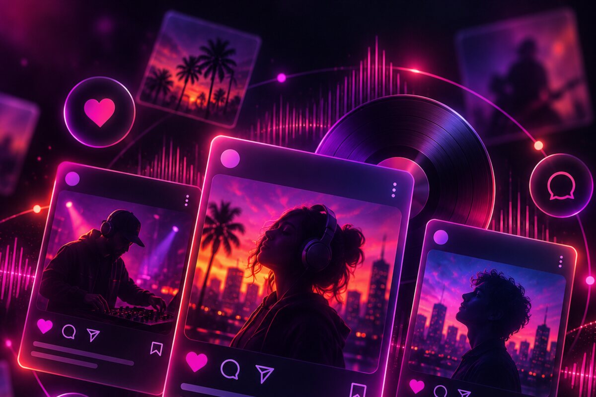 Magenta Instagram tiles with palms and a skyline – behind-the-scenes insights from the Tonconnection label
